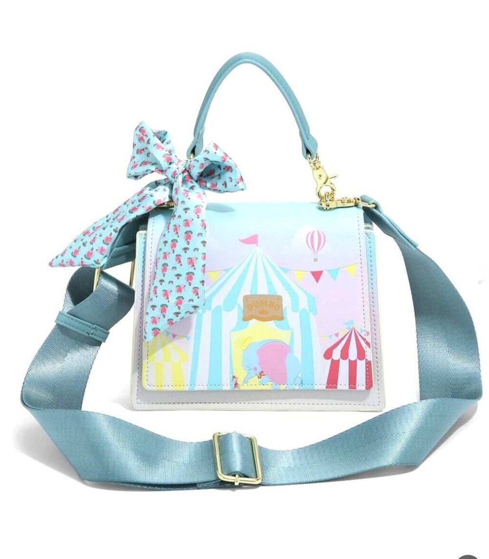 Loungefly Dumbo Crossbody Bag Purse Circus Tent Handbag Blue Pink DISNEY